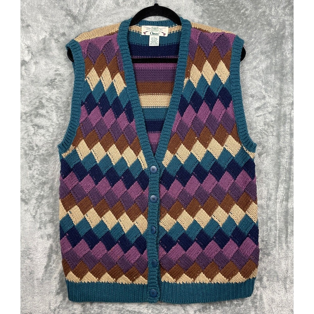 Vintage Orvis Sweater Vest Womens Size Large Grandpa Mixed Pattern Academia